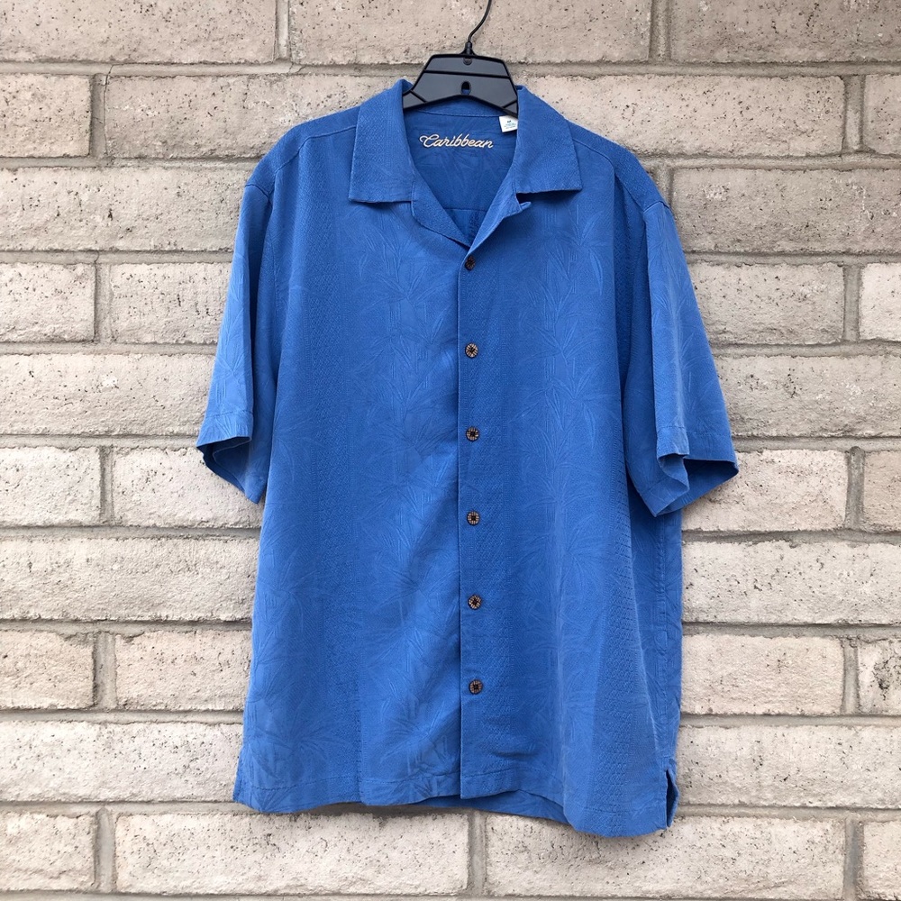 Caribbean Blue Textured Short-Sleeve Button-Down Shirt